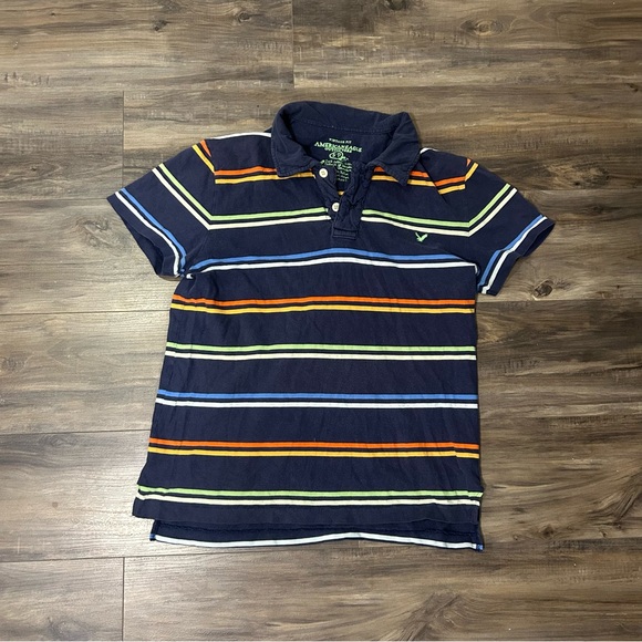 Navy American Eagle Outfitters Striped Polo Shirt - Picture 2 of 5